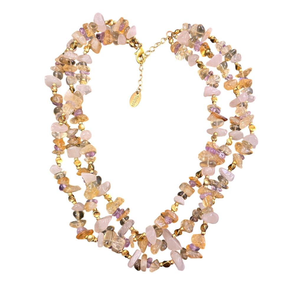 Stauer Triple-Strand Gemstone Citrine, Amethyst Necklace